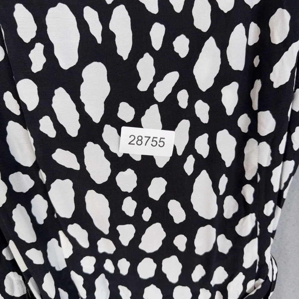 Maje Dress Womens 3 Black White Animal Print Long Sleeve Wrap Mini Parisian Chic